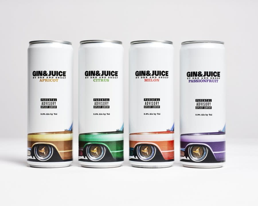 Gin & Juice By Dre and Snoop will be available in four flavors: Apricot, Citrus, Melon, and Passionfruit (PRNewsfoto/Gin & Juice By Dre and Snoop)