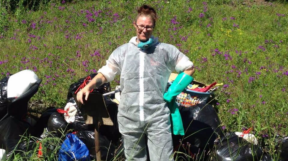 Christine Hahn suited up for one of her more extreme decluttering jobs. Source: Supplied