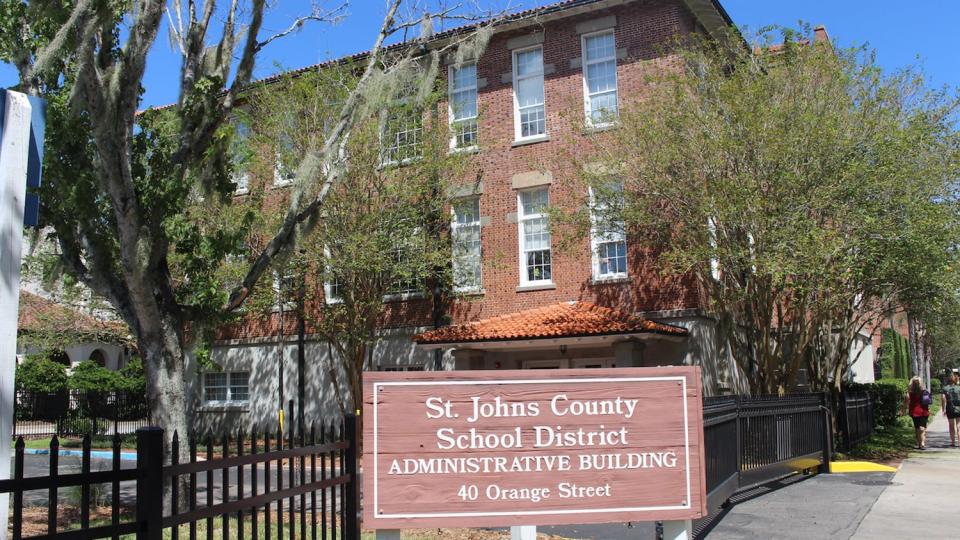 The St. Johns County School District Administrative Building at 40 Orange St. in St. Augustine.