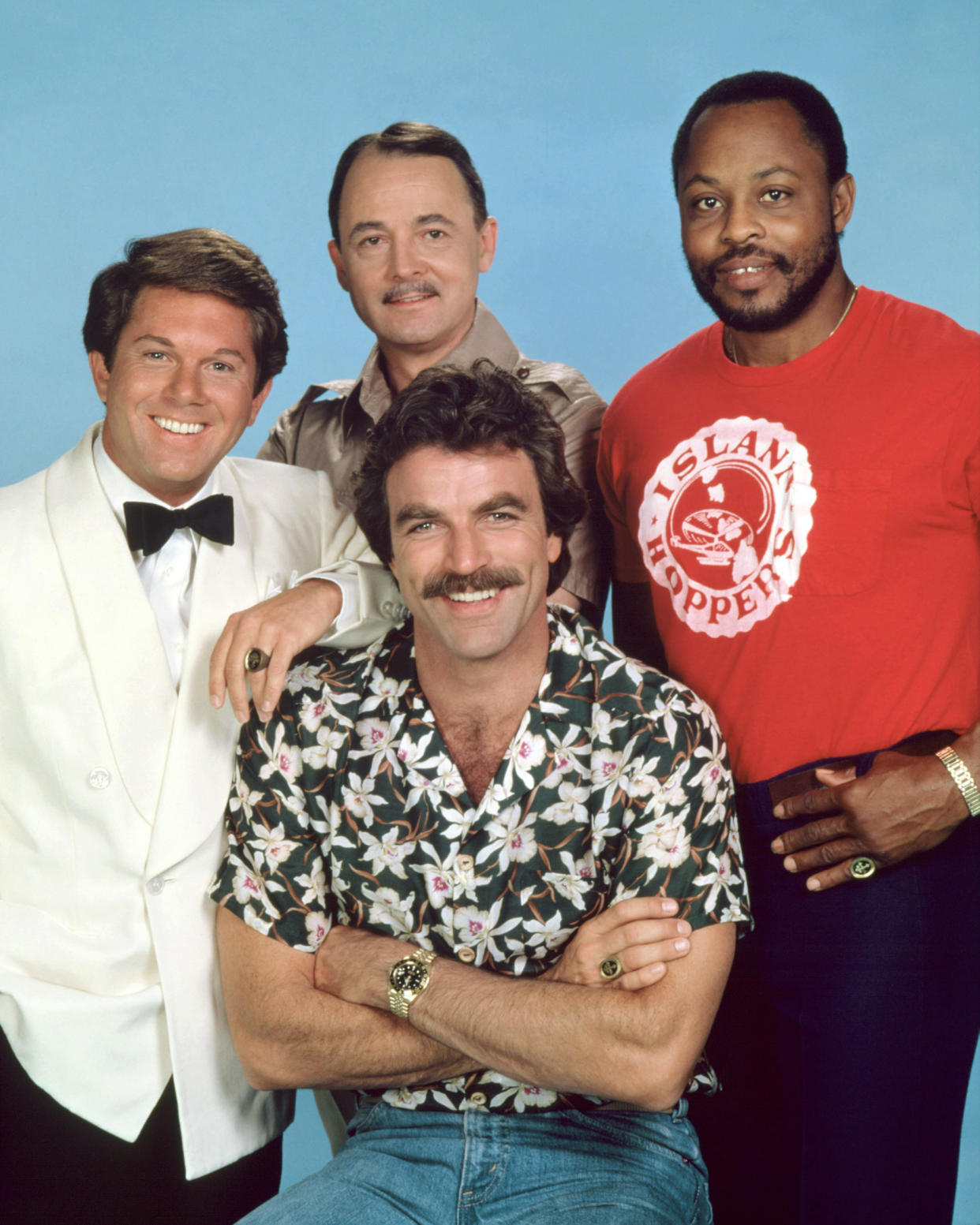 MAGNUM P.I., (clockwise from left): Larry Manetti, John Hillerman, Roger E. Mosley, Tom Selleck, (Se (Universal / Everett Collection)