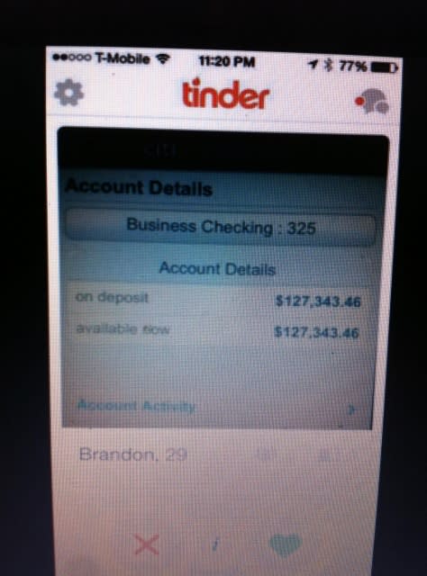 A person has put his bank balance as his Tinder display picture