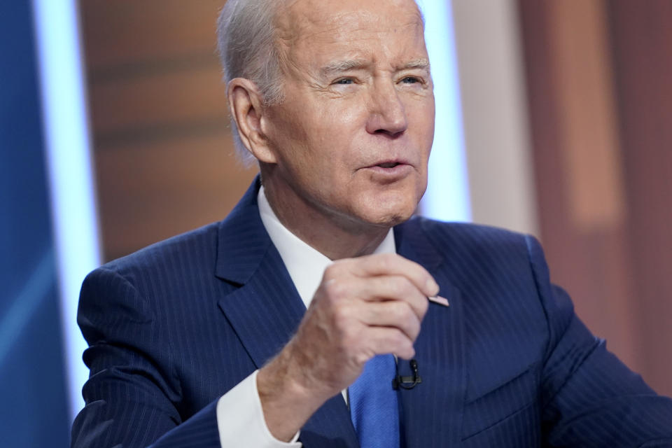 President Joe Biden speaks during a Summit for Democracy virtual plenary in the South Court Auditorium on the White House campus, Wednesday, March 29, 2023, in Washington. (AP Photo/Patrick Semansky)