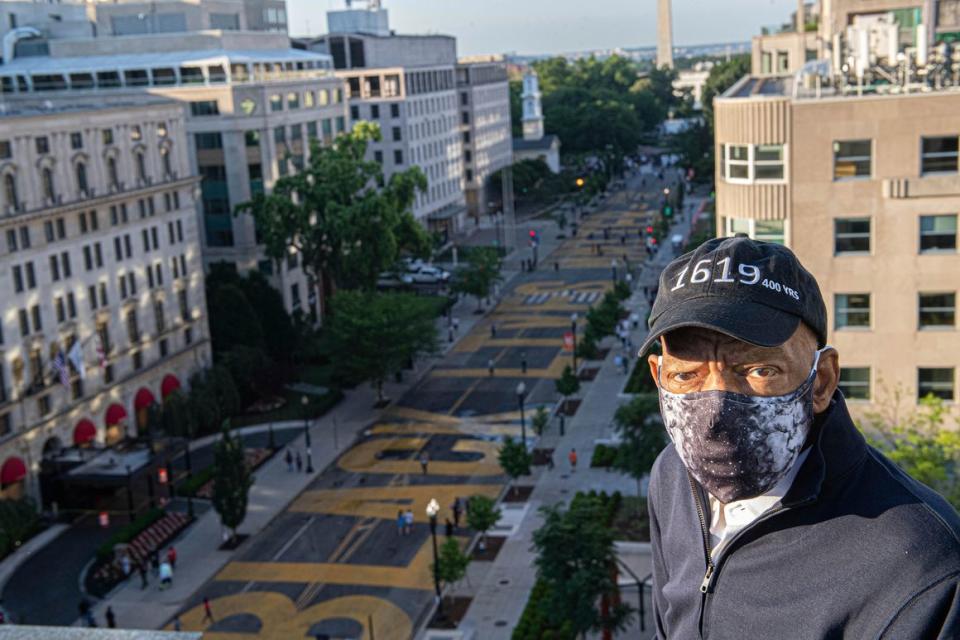 John Lewis looks over a section of 16th Street in Washington, D.C., that's been renamed Black Lives Matter Plaza on June 7, 2020.