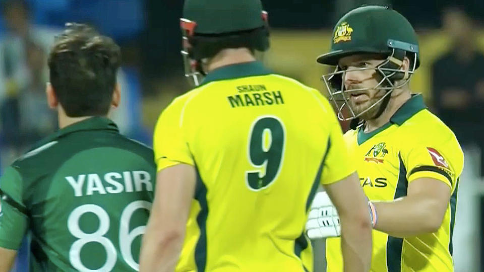 Aaron Finch ran over to check on Yasir Shah. Pic: Fox Sports