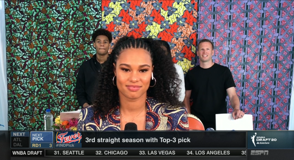 Satou Sabally, the No. 2 overall pick on Friday, showed her cultural pride during the virtual WNBA draft. (ESPN screenshot)