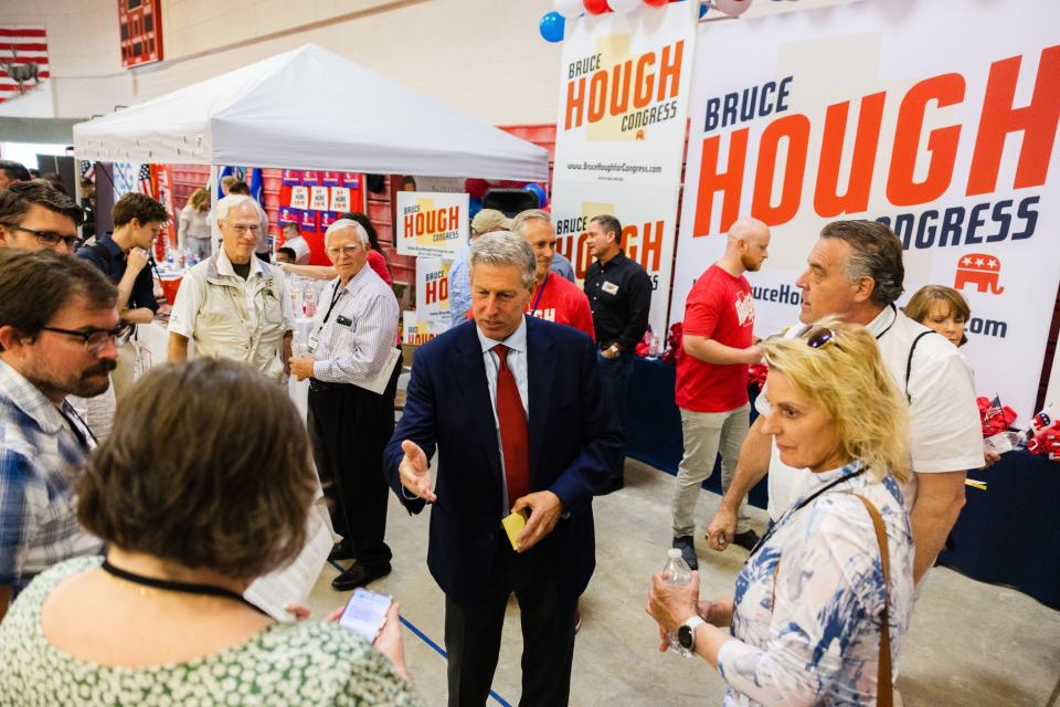 Utah Congressional 2nd District candidate Bruce Hough speaks with delegates during the Utah Republican Party’s special election at Delta High School in Delta on June 24, 2023. | Ryan Sun, Deseret News