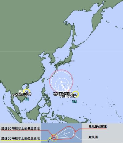 颱風「電母」、「蒲公英」預測路徑。（圖／翻攝自日本氣象廳）