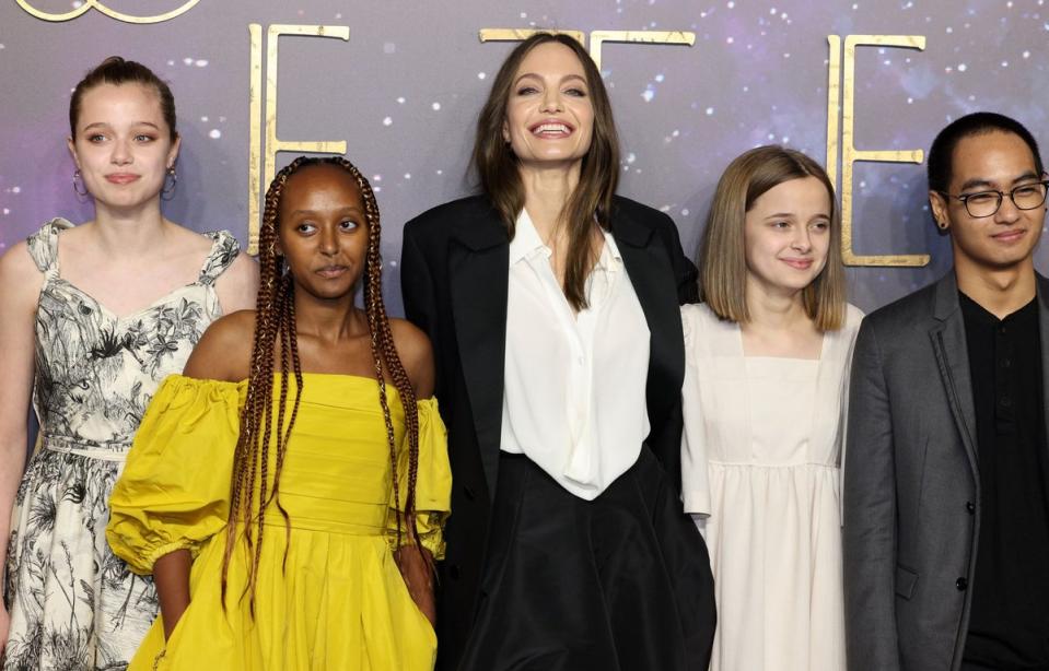 Angelina Jolie pictured with her children Shiloh, Zahara, Vivienne and Maddox in 2021 (Tim P. Whitby/Getty Images)