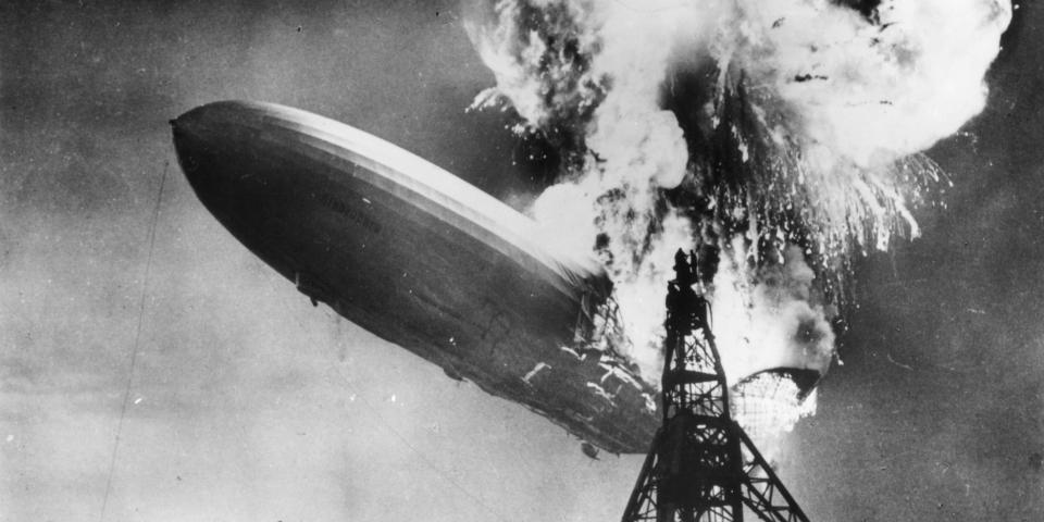 The Hindenburg disaster at Lakehurst, New Jersey, which marked the end of the era of passenger-carrying airships. Photo: Sam Shere/Getty Images