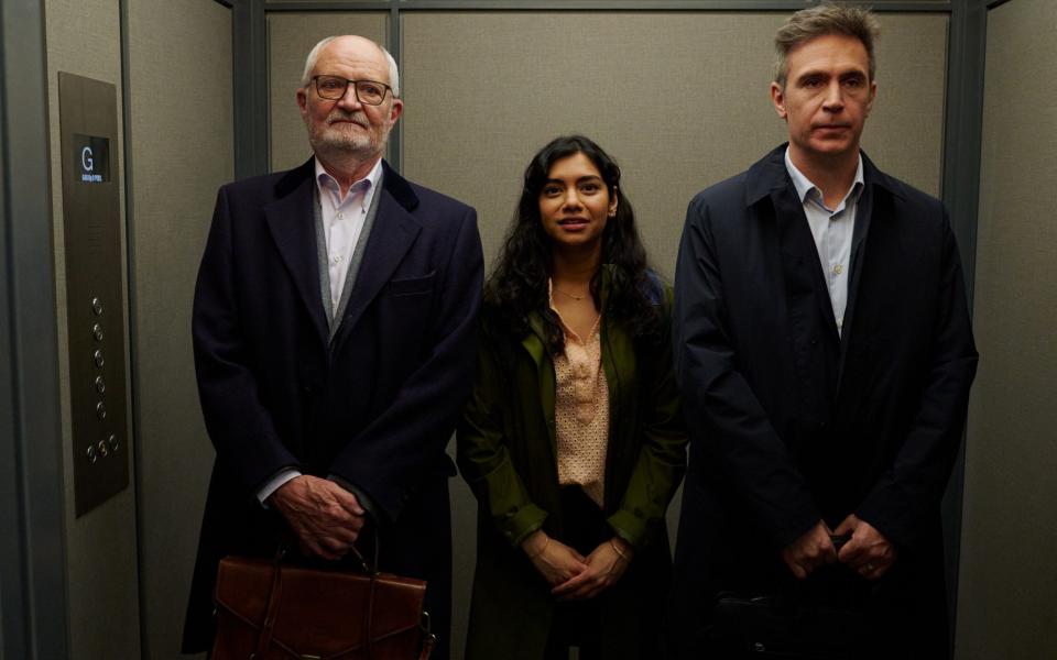 (L-R): Jim Broadbent, Hiftu Quasem and Davenport in Ten Percent - Rob Youngson