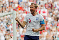 England's Harry Kane celebrates scoring their second goal against Panama. REUTERS/Carlos Barria