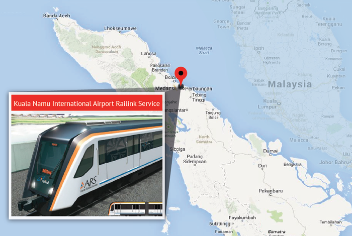 Train service: Railink connects Medan to Kuala Namu International Airport. (Illustration by Adryan Putra; Train illustration courtesy of PT Railink)