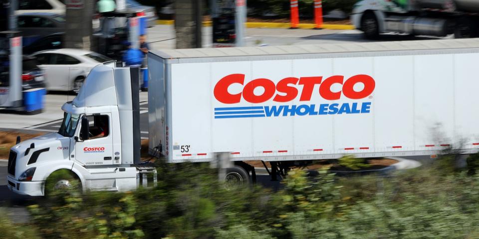 A Costco truck makes a delivery to a Costco store in Carlsbad, California.