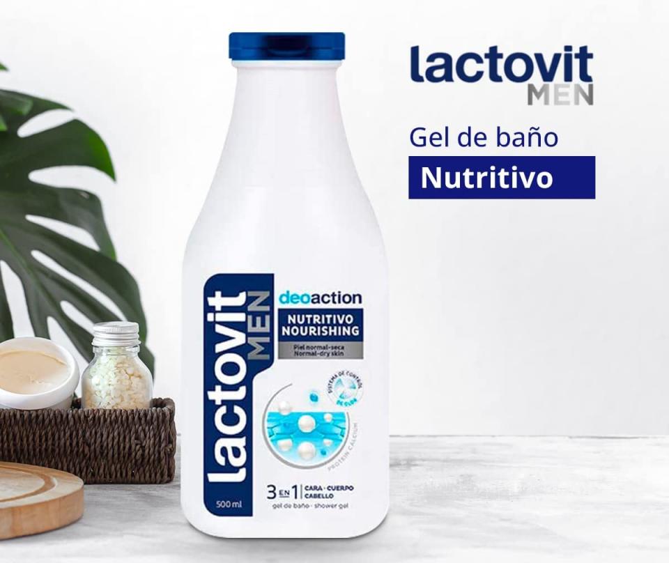 Lactovit - Gel Deo Action Hidratante y Nutritivo - Gel de Baño 3 en 1, para Cuerpo, Cara y Cabello - 500 ml - Jabón Líquido Corporal Ideal para Hombre - Efecto Desodorizante/Amazon.com.mx