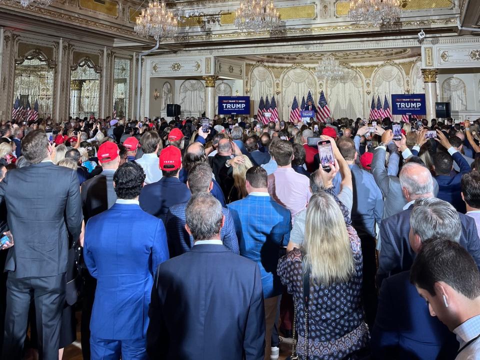 Trump supporters cheered the former president along as he gave his campaign-style speech at Mar-a-Lago.