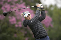 Nelly Korda tees off on the 16th hole during the third round of the Tournament of Champions LPGA golf tournament, Saturday, Jan. 22, 2022, in Orlando, Fla. (AP Photo/Phelan M. Ebenhack)