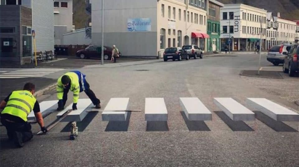 A street painting crew spent several weeks perfecting the design. Source: Twitter