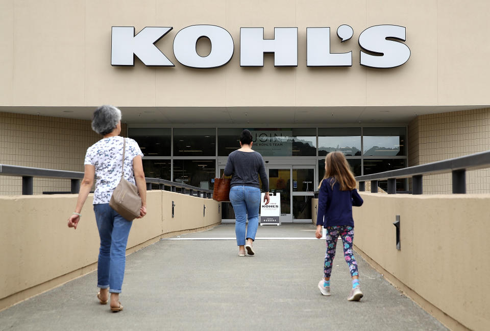 SAN RAFAEL, CA - AUGUST 21:  Customers enter a Kohl's store on August 21, 2018 in San Rafael, California. Kohl's reported better than expected second quarter earnings with earnings of $292 million, or $1.76 per share. Analysts had expected $1.65 per share.  (Photo by Justin Sullivan/Getty Images)