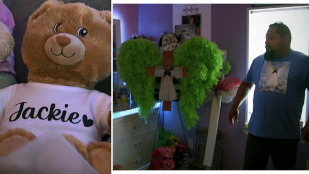 PHOTO: Javier Cazares shows tributes to his daughter Jackie placed inside her bedroom, a place where the family finds comfort after the tragedy in Uvalde. (ABC News)