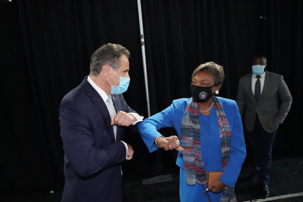 New York Gov. Cuomo (left) and State Senate Majority Leader Andrea Stewart-Cousins (right)