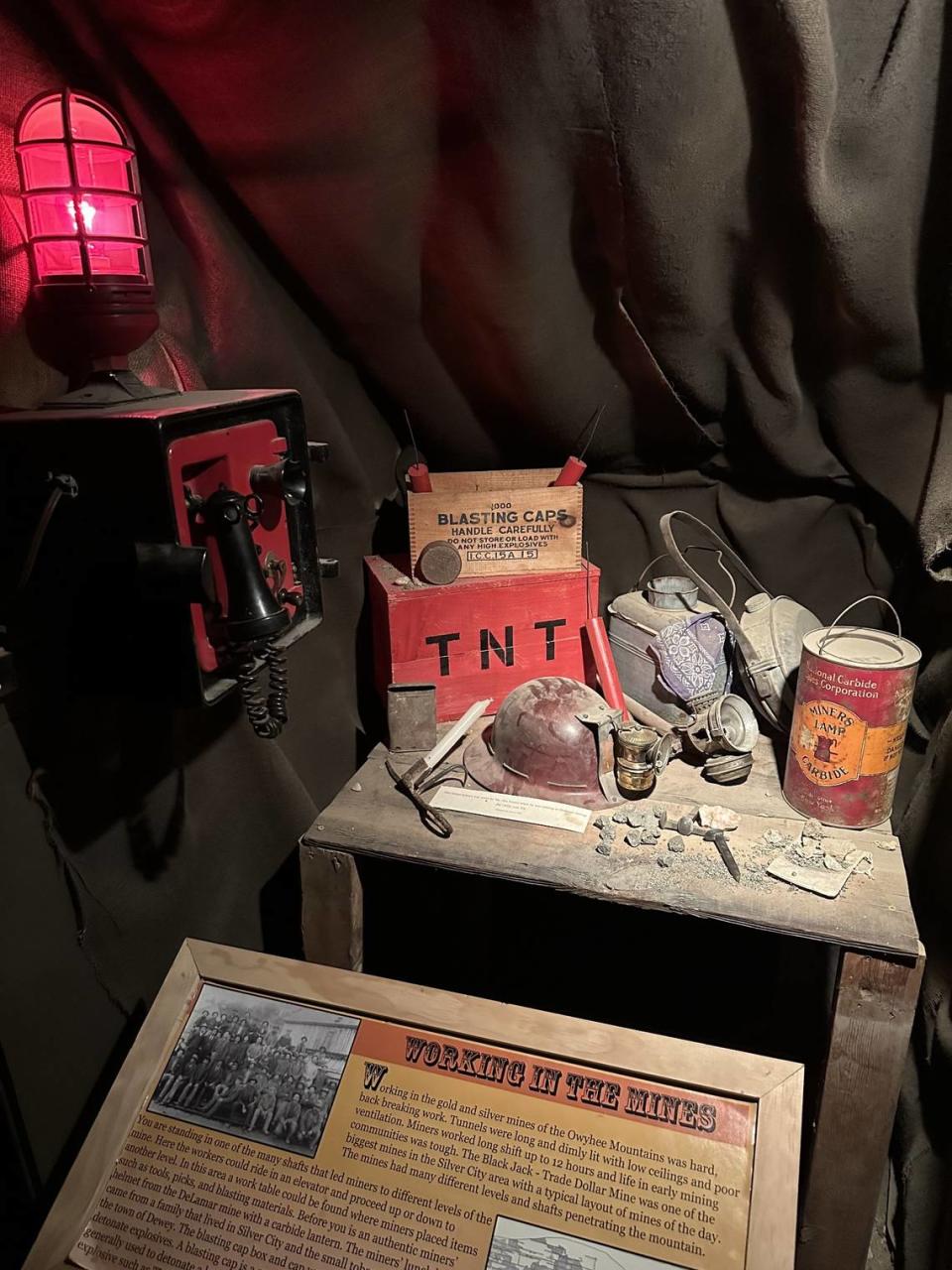 This is the display at the end of a replica mine tunnel at the Owyhee County Museum in Murphy. Director Eriks Garsvo created the display, including hauling in dirt to spread on the floor for the sake of authenticity.