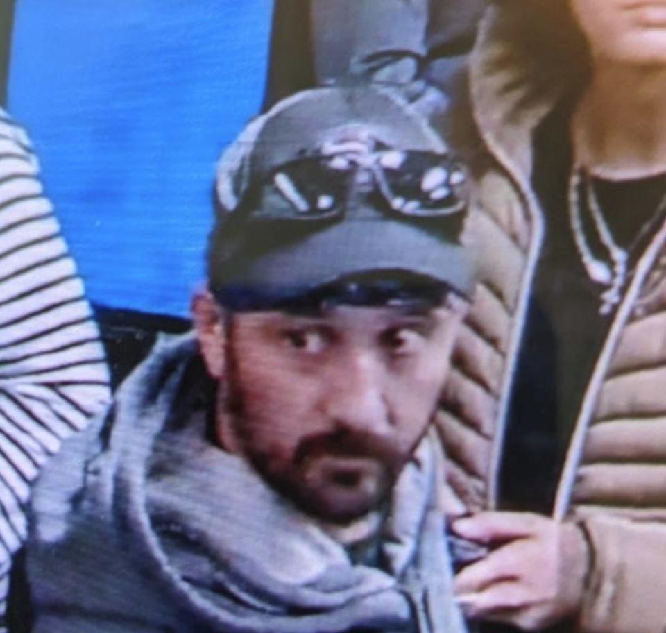 This airport surveillance camera image released in an FBI affidavit shows alleged suspect Marc Muffley at Lehigh Valley International Airport in Allentown, Pa., on Monday, Feb. 27, 2023. Muffley was arrested Monday after an explosive was found in a bag checked onto a Florida-bound flight, federal authorities said.