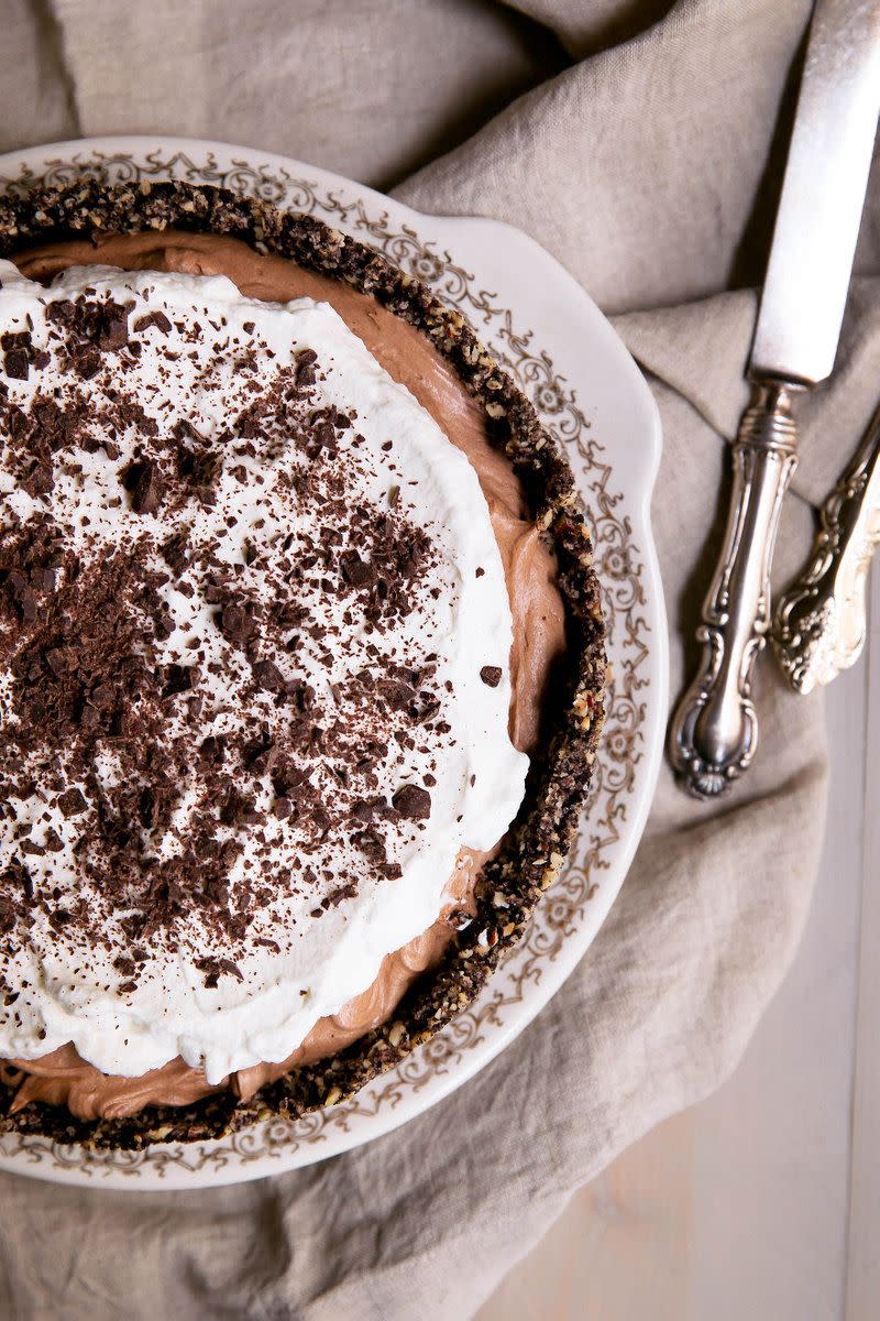 Deep Dish French Silk Pie with Hazelnut Oreo Cookie Crust