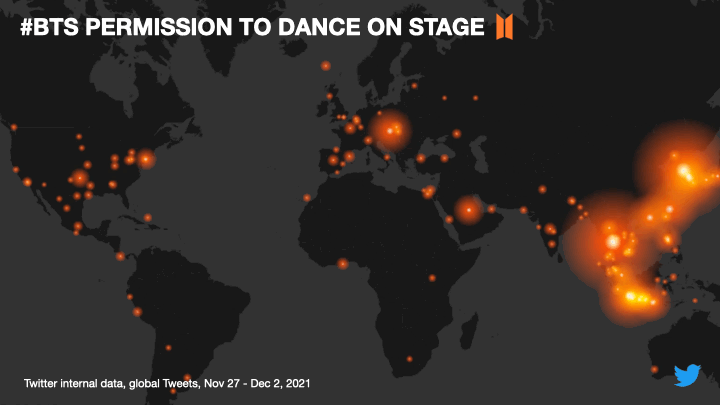 BTS Permission to Dance on Stage Twitter global trends map