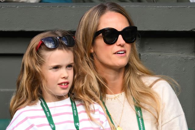 <p>Karwai Tang/WireImage</p> Kim Sears and Sophia Murray attend day four of the Wimbledon Tennis Championships on July 4, 2024.