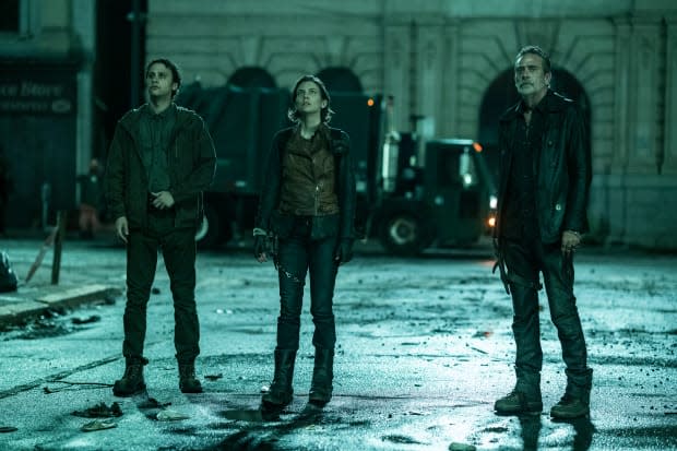 Trey Santiago-Hudson as Jano, Lauren Cohan as Maggie Rhee and Jeffrey Dean Morgan as Negan in AMC's "The Walking Dead" spinoff "Dead City"<p>AMC</p>