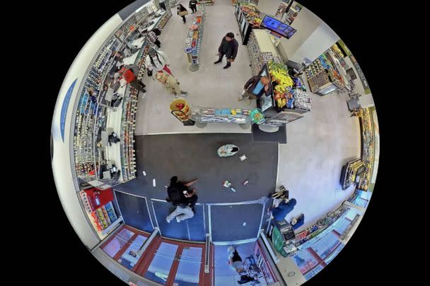 PHOTO: An image taken from surveillance video released by the San Francisco District Attorney's Office shows the moments before a Walgreens security guard fatally shot an alleged shoplifter on April 27, 2023. (San Francisco District Attorney's Office)