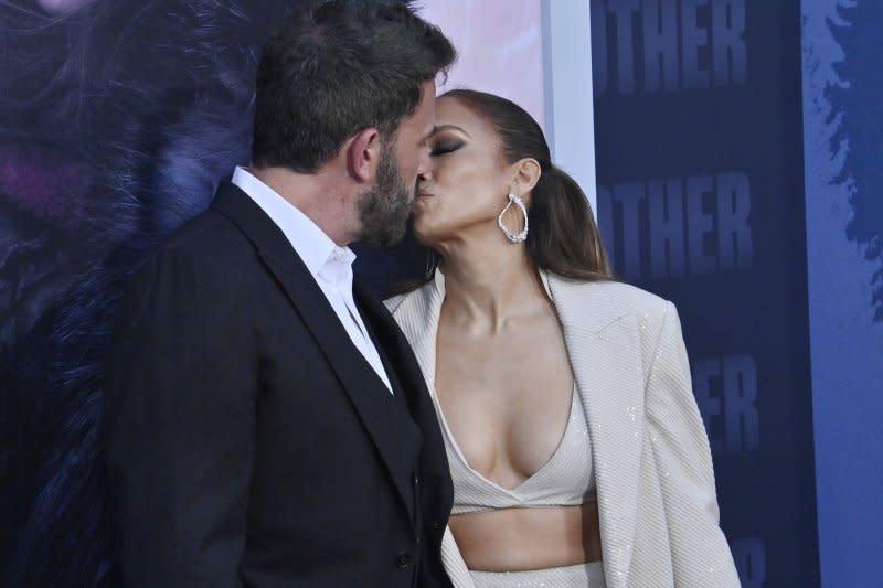 Jennifer Lopez and her husband, actor Ben Affleck, attend the premiere of "The Mother" at the Regency Village Theatre in the Westwood section of Los Angeles on May 10. File Photo by Jim Ruymen/UPI