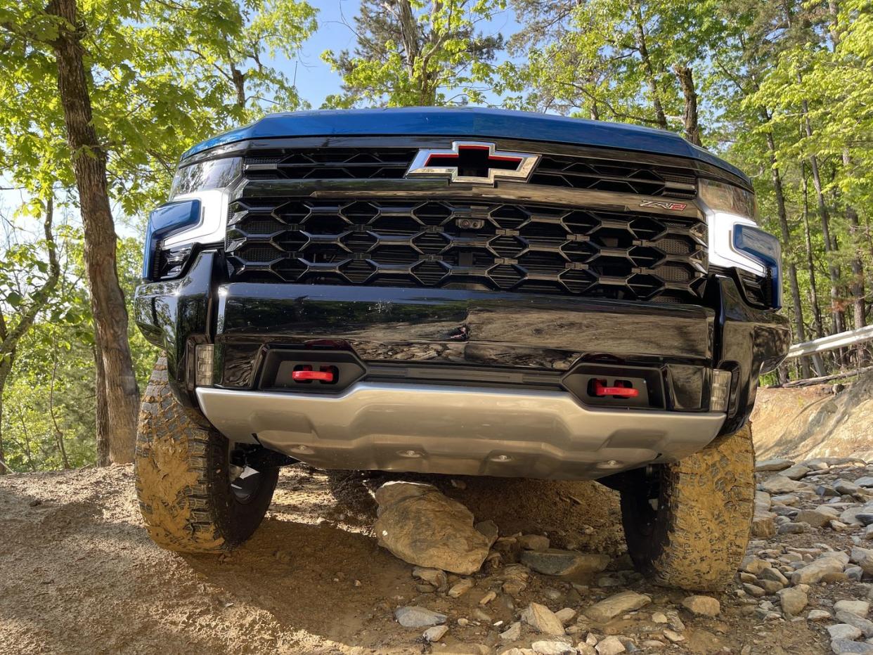 chevy silverado zr2 straddling a rock