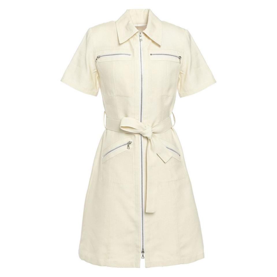 2) Belted Zip-Detailed Woven Mini Shirt Dress