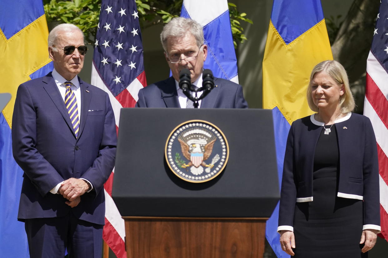 Finnish President Sauli Niinisto, with President Biden and Swedish Prime Minister Magdalena Andersson at the White House.