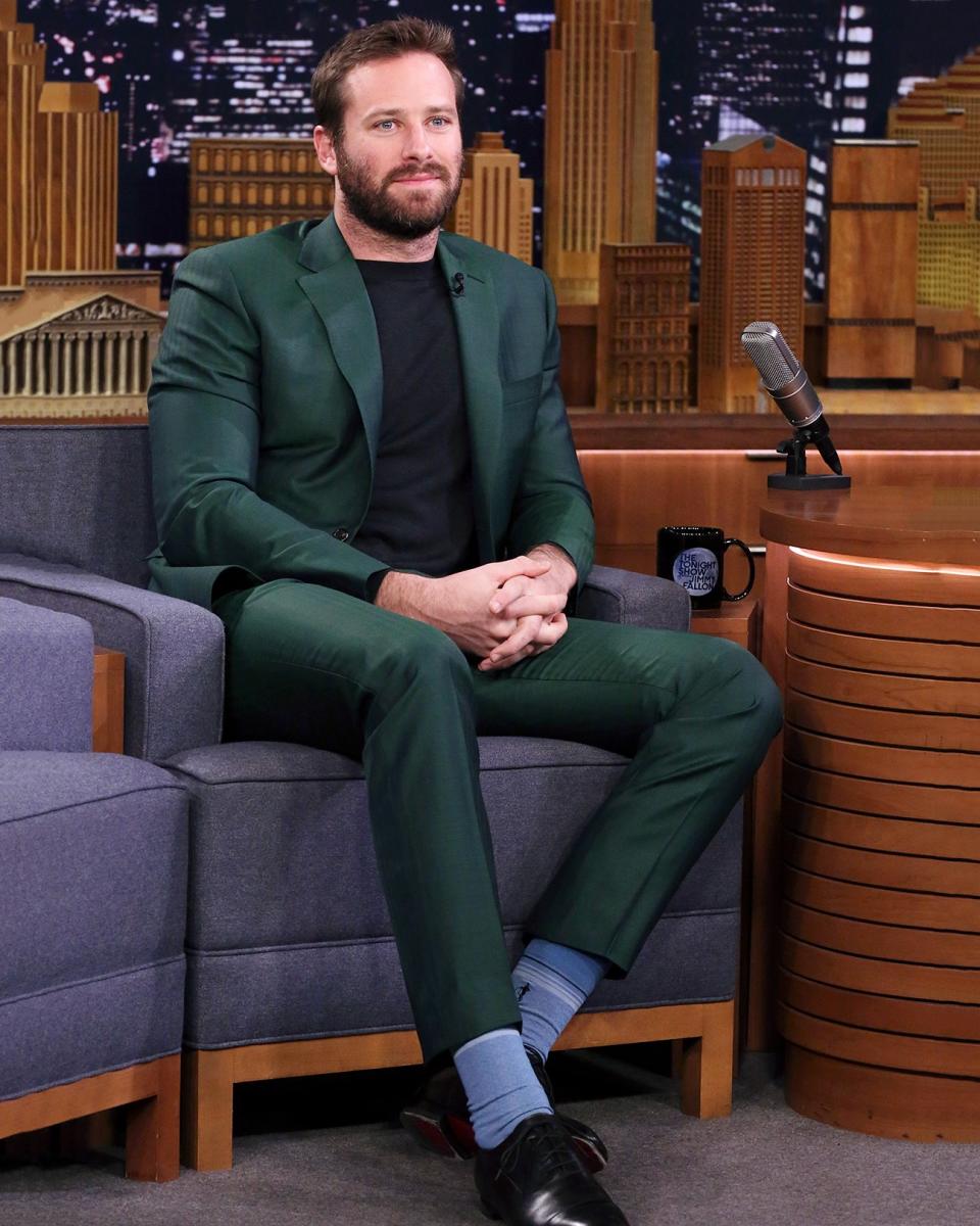 Fun fact—right after this, Armie Hammer's suit was sent directly to the Late Night Outfit Hall of Fame.