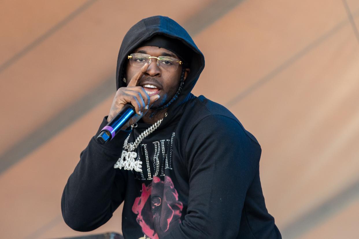 American rapper Pop Smoke performs during the Astroworld Festival at NRG Stadium on Nov. 9, 2019 in Houston.