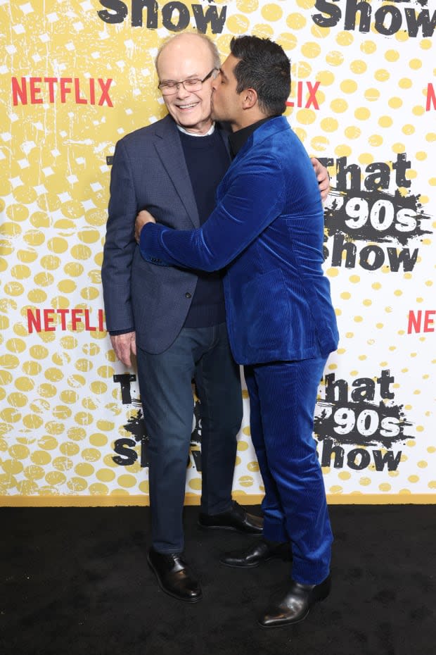 HOLLYWOOD, CALIFORNIA - JANUARY 12: Kurtwood Smith (L) and Wilmer Valderrama attend the Los Angeles special screening reception for Netflix's new series "That '90s Show" at TUDUM Theater on January 12, 2023 in Hollywood, California. (Photo by Monica Schipper/Getty Images)<p><a href="https://www.gettyimages.com/detail/1456111143" rel="nofollow noopener" target="_blank" data-ylk="slk:Monica Schipper/Getty Images;elm:context_link;itc:0;sec:content-canvas" class="link ">Monica Schipper/Getty Images</a></p>