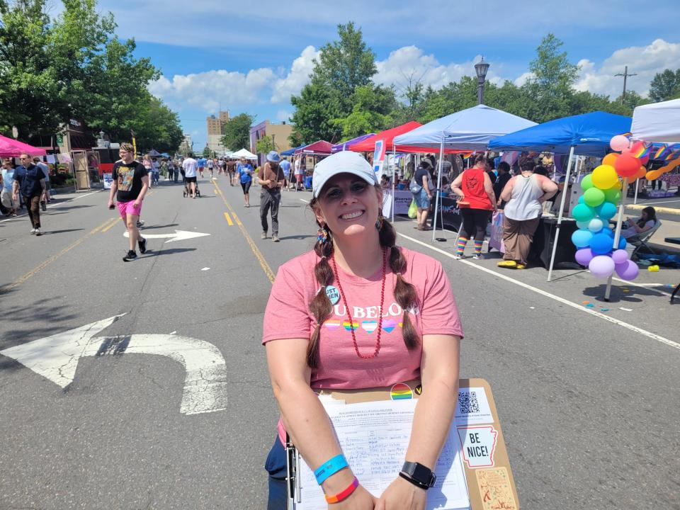 Lynette Panique collects signatures for a statewide ballot measure which would allow for abortion access at the SoMa Pride festival in Little Rock, Arkansas, on June 1, 2024.