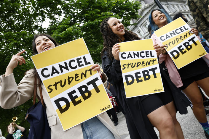 WASHINGTON, DC - MAY 12: Student loan borrowers gather near The White House to tell President Biden to cancel student debt on May 12, 2020 in Washington, DC. (Photo by Paul Morigi/Getty Images for We, The 45 Million)