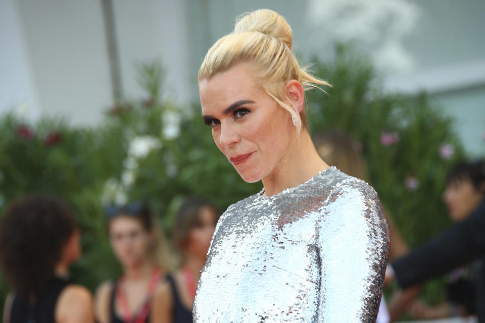 Actress Billie Piper poses for photographers upon arrival at the premiere of the film 'Marriage Story' at the 76th edition of the Venice Film Festival, Venice, Italy, Thursday, Aug. 29, 2019. (Photo by Joel C Ryan/Invision/AP)