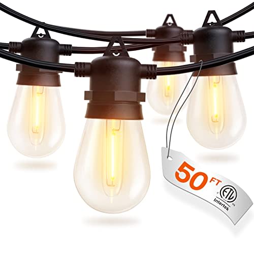 addlon 50FT LED Outdoor String Lights with Edison Shatterproof Bulbs, Heavy-Duty and Weatherproof Strand, Commercial Grade Patio Lights, Decorative for Garden or Patio, Black