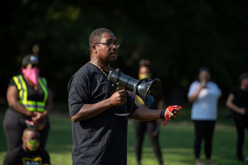 Black Lives Matter Morristown hosts a vigil in memory of 20-year-old Amani Kildea in Lewis Morris Park on Thursday, July 16, 2020. Kildea was found hanging from a tree in Lewis Morris Park in Morristown on June 28. His death was determined to be a suicide by the Morris County Medical Examiner. Pastor Sidney Williams speaks during the vigil. 