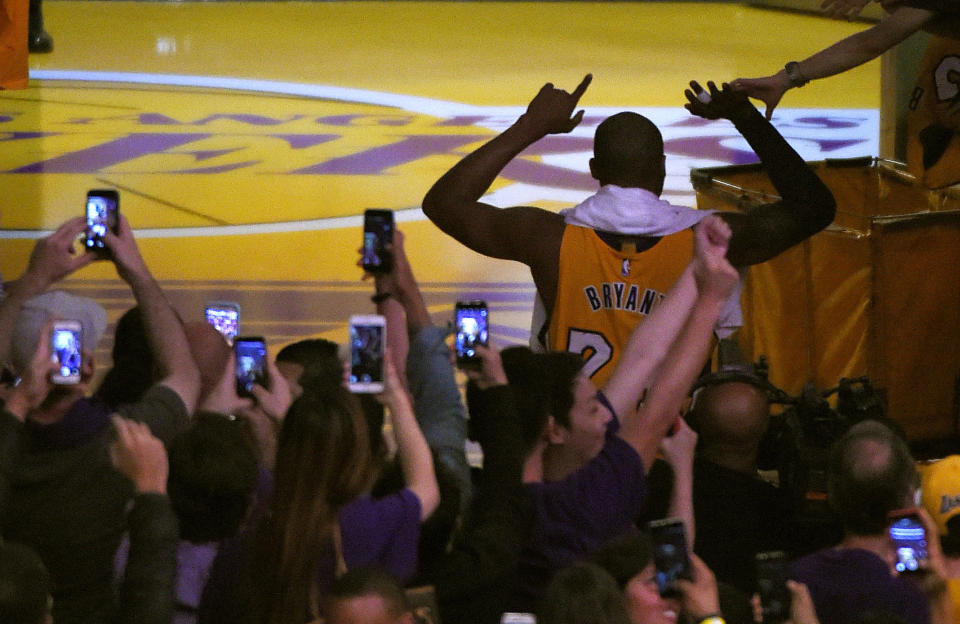 Fans can still see Kobe Bryant’s number retirement, but for a hefty price. (AP Photo/Mark J. Terrill