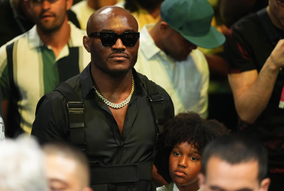 MIAMI, FLORIDA - APRIL 08: Former UFC welterweight champion Kamaru Usman is seen in attendance during the UFC 287 event at Kaseya Center on April 08, 2023 in Miami, Florida. (Photo by Jeff Bottari/Zuffa LLC via Getty Images)