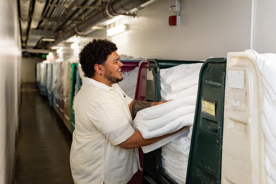 The Four Seasons Resort Oahu at Ko Olina's housekeeping department sends its enormous amount of linens to a third-party washing service.
