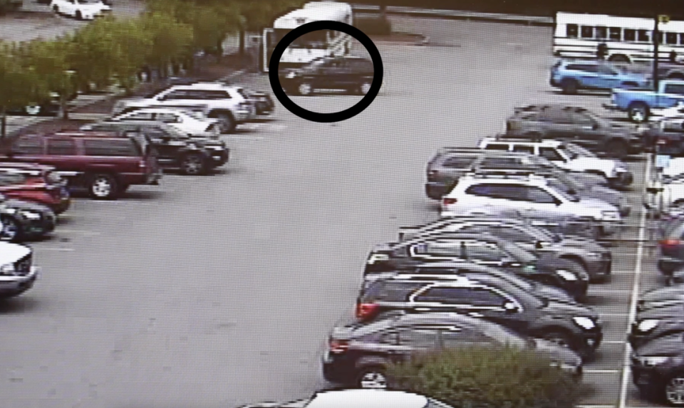 A screenshot from security footage that shows shortly before six migrant workers were struck by an SUV at a Lincolnton Walmart. Lincolnton Police Department