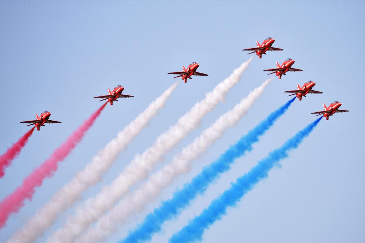 Red Arrows performing above the Island in 2022 <i>(Image: David Ralph)</i>