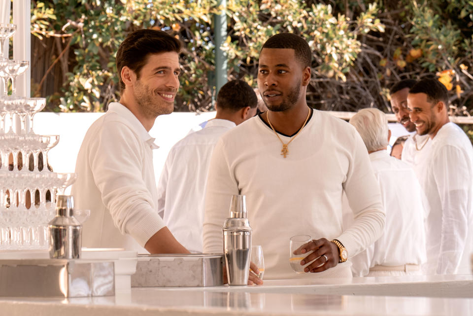 “CLIPPED” -- “White Party” — Season 1, Episode 1 (Airs Tuesday, June 4th) — Pictured: (l-r) Charlie McElveen as JJ Redick, J Alphonse Nicholson as Chris Paul. CR: Kelsey McNeal/FX.