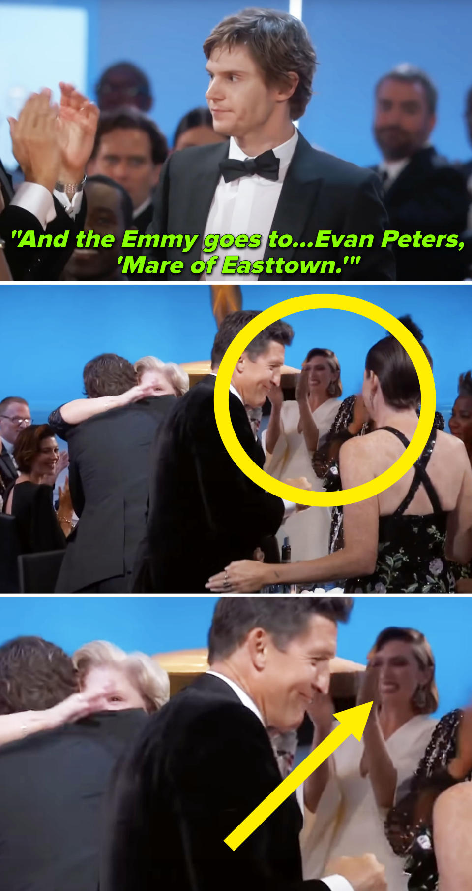 Elizabeth Olsen clapping in the audience as Evan Peters won an Emmy for "Mare of Easttown."